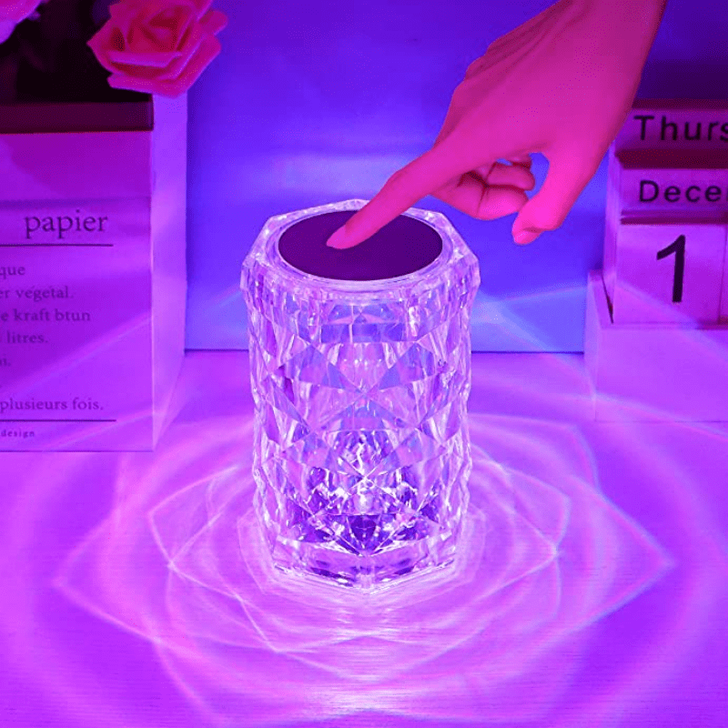 Crystal Lamp, Touch Control Rose Crystal Table Lamp With 16 RGB Color