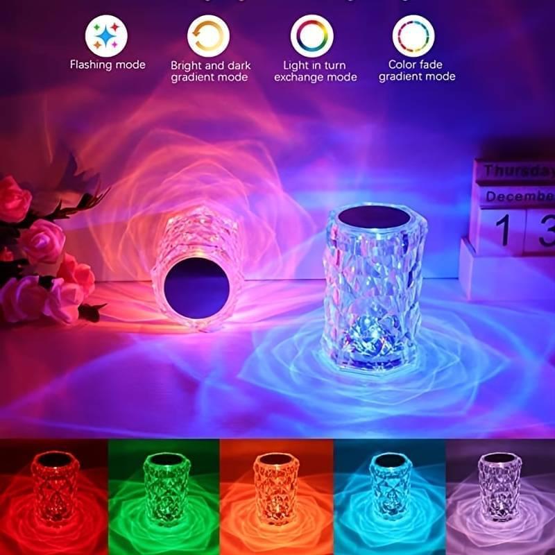 Crystal Lamp, Touch Control Rose Crystal Table Lamp With 16 RGB Color