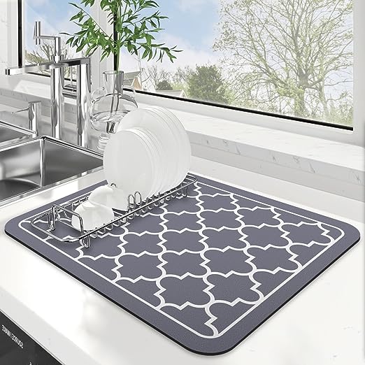 Sussexhome 24 x 18 x 0.25 Inches Large Dish Drying Mat for Kitchen Counter - Super-Absorbent Washable Cotton Large Baby Bottle Dryer Pad