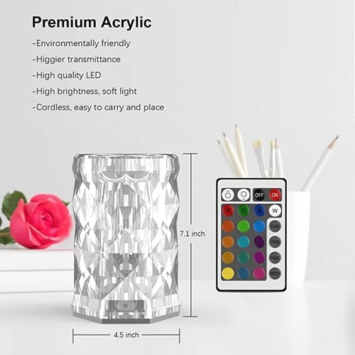 Crystal Lamp, Touch Control Rose Crystal Table Lamp With 16 RGB Color